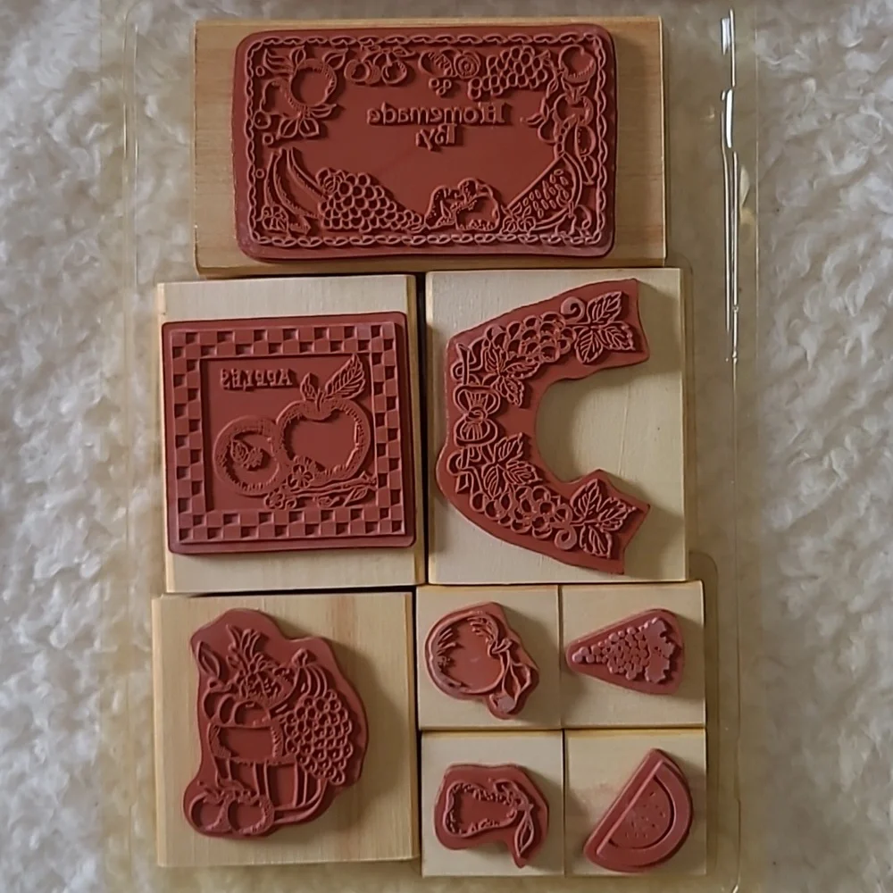 20 Wooden Stamps Lighthouse Seashells Fruit Flowers Bloom Where You're Planted